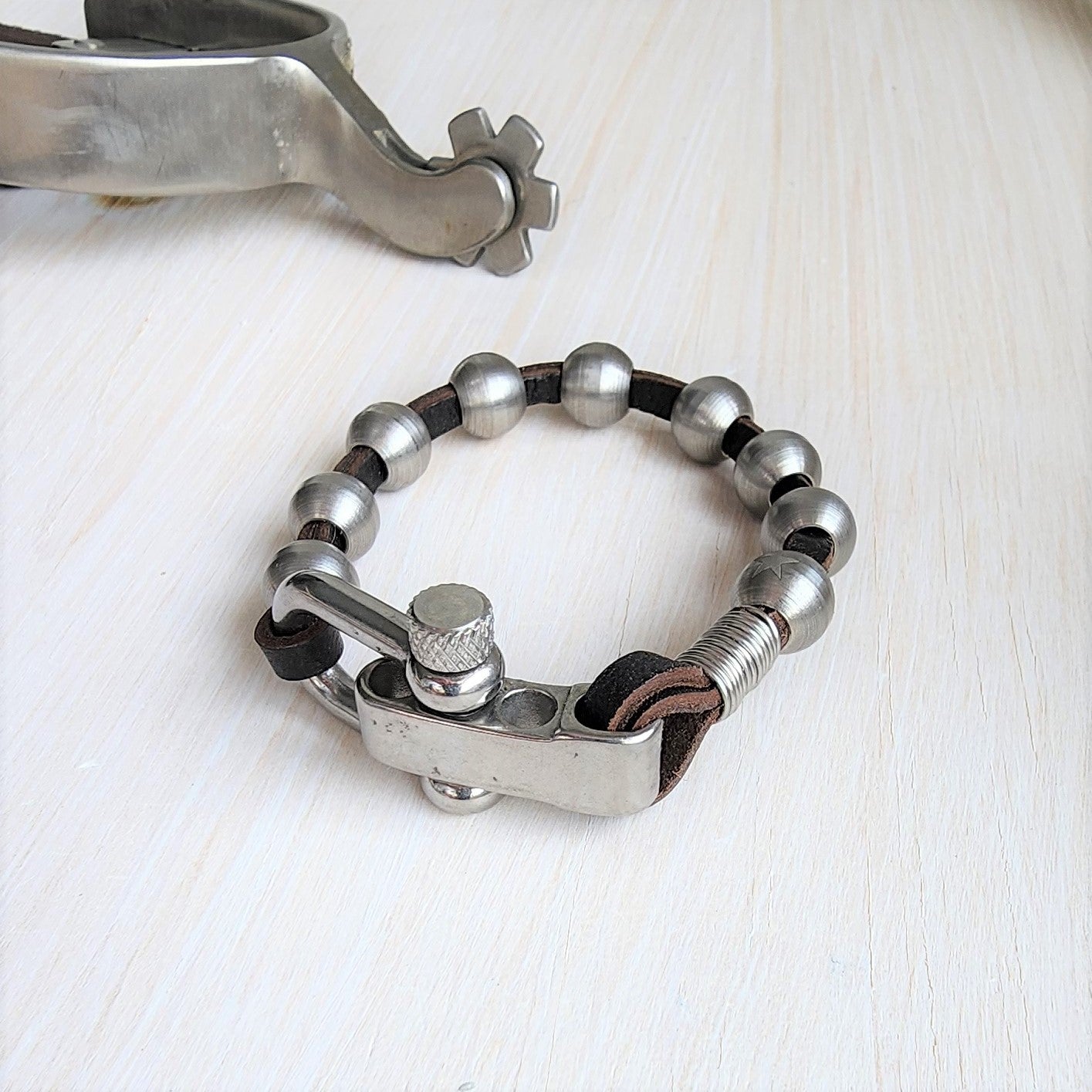 Men's Leather & Steel Bracelet