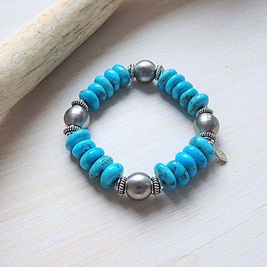 Clara Turquoise and Steel Stretch Bracelet