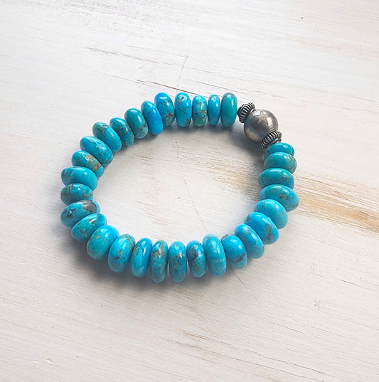 Cash Turquoise and Steel Stretch Bracelet