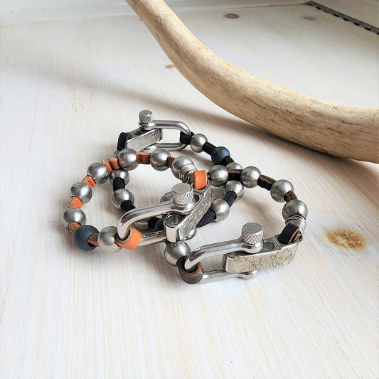 Steel Bead Leather Bracelets